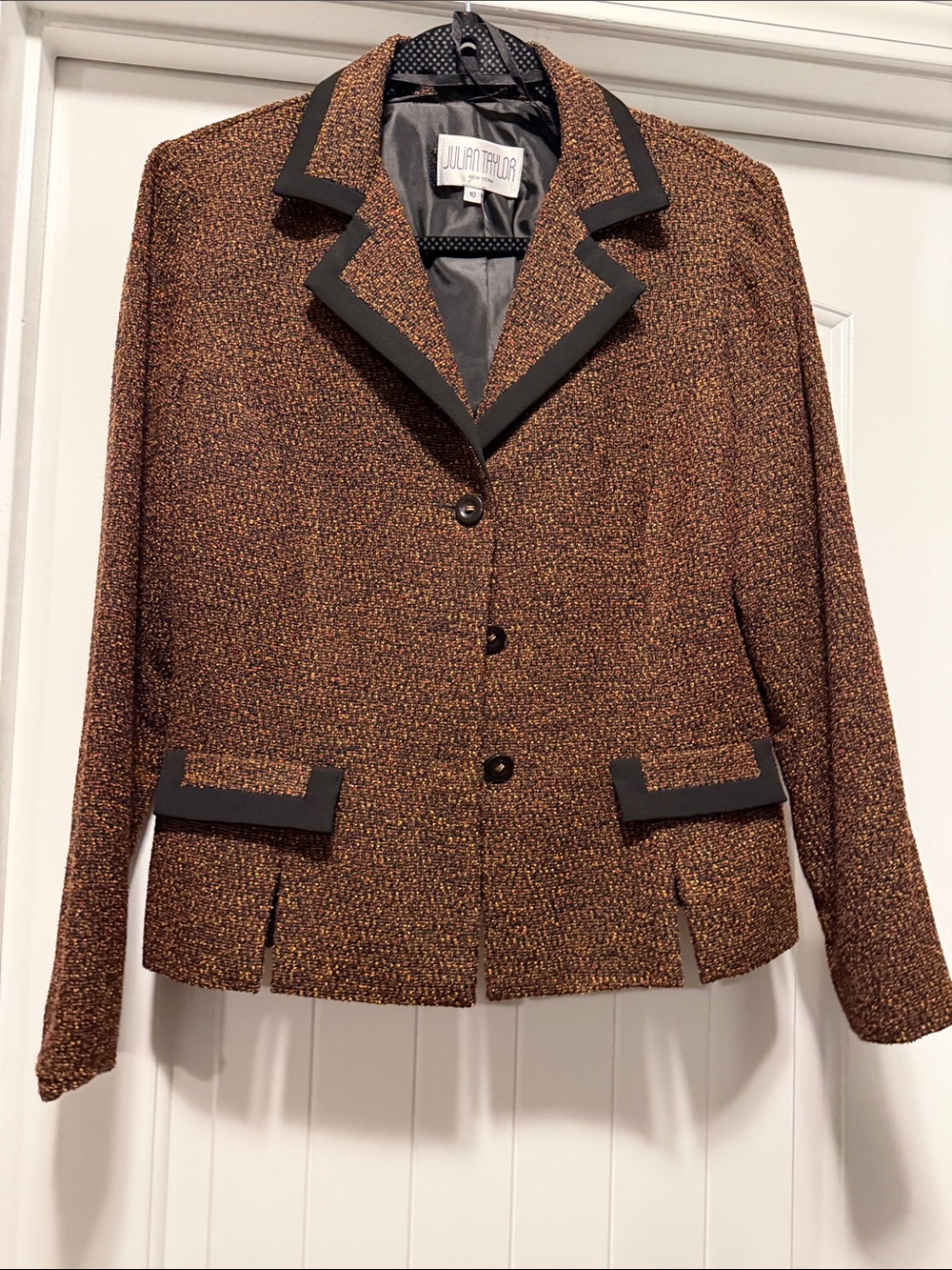 Julian Taylor Brown Tweed Blazer with Black Trim
